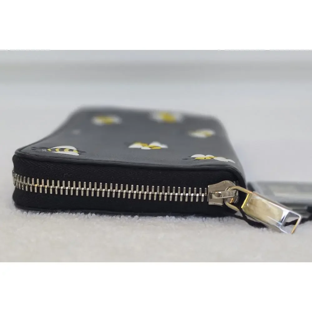 Dior Women’s Black/Yellow/White Bee Zip-Around Wallet, Logo, Card Slots w/COA